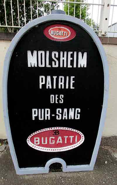 bugatti sign in the alsace village of Molsheim in France