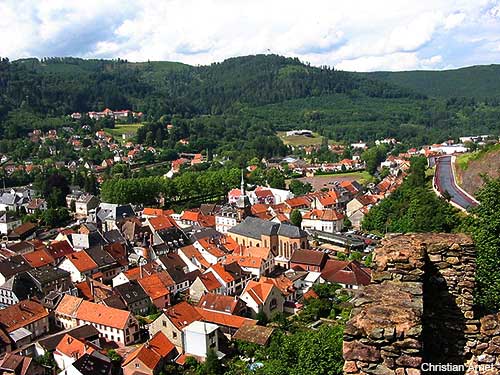 View of the Alsace village of Schirmeck in France