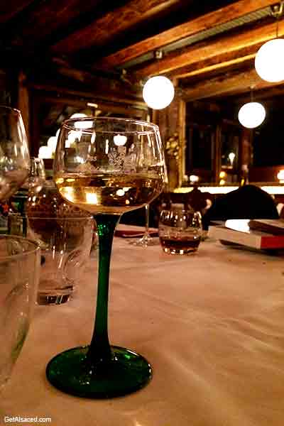 alsace wine glass on a table in a restaurant