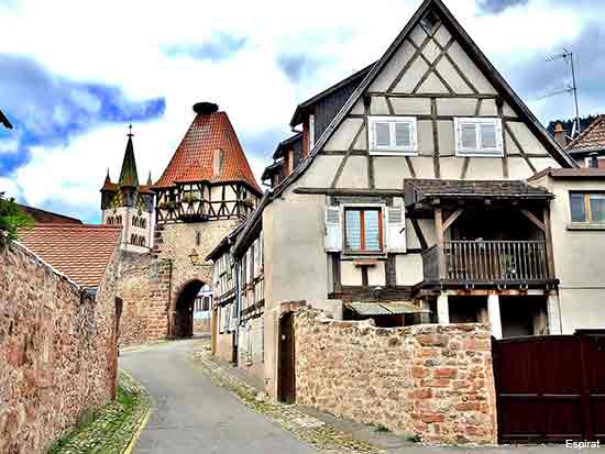 medieval walls and houses in the Alsace village of Chatenois in France