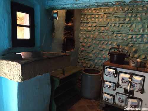 kitchen in old alsace farmhouse in france