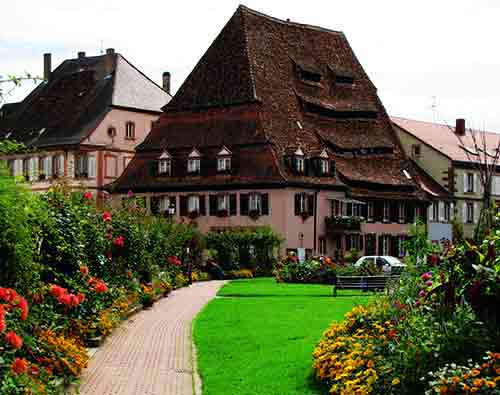 historic building in small town in alsace france