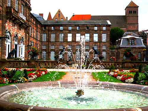 fountain at a chateau in a small town in alsace france